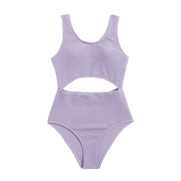 Cathalem Size 20 Swimsuit Set Bathing One Bikini Piece Suit Leopard Swimsuit  Girls Cute Pattern Print Kids Swim Clothes Girls Swimwear Purple 140 