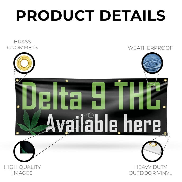 Delta 9 THC Available Here Banner Sign 36 Inch x 96 Inch | 13 oz