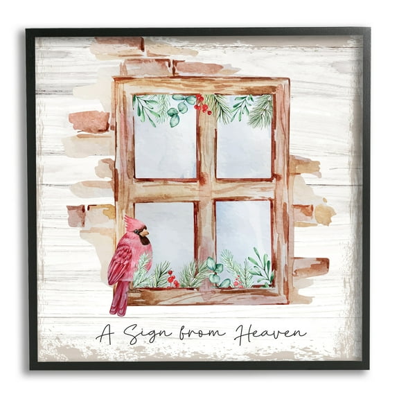 Stupell Sign From Heaven Perched Cardinal Animals & Insects Painting Black Framed Art Print Wall Art