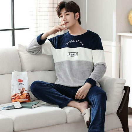 

2022 Winter Long Sleeve Thick Warm Flannel Pajama Sets for Men Korean Loose Coral Velvet Sleepwear Pyjamas Homewear Home Clothes