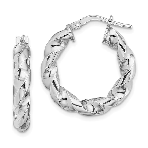 Beautiful Sterling Silver Rhodium-plated 4x14mmTwisted Hoop Earrings