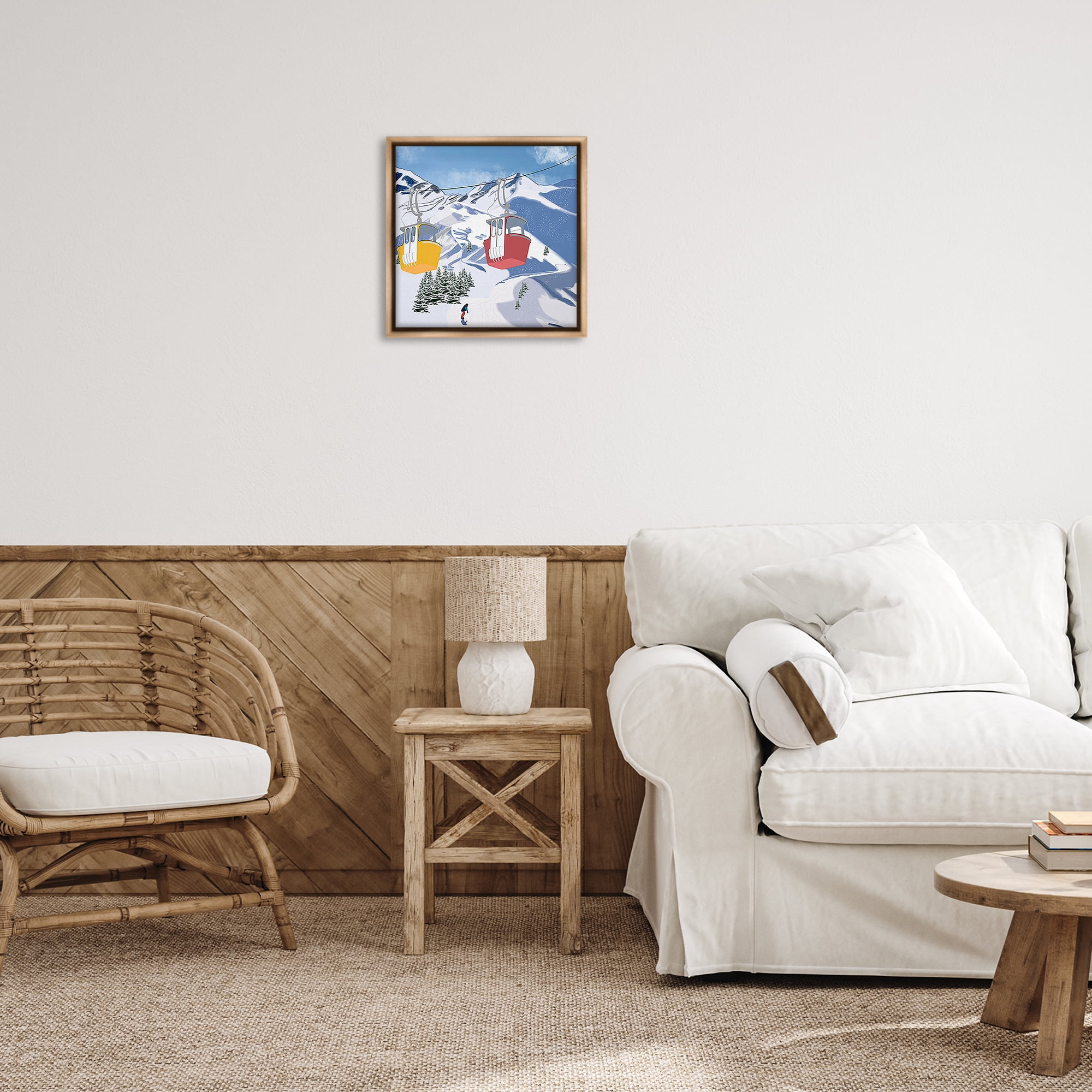 Stupell Industries Ski Lift over Vast Mountain Sports Painting Brown Floater Framed Canvas Art Print Wall Art, 18 x 18