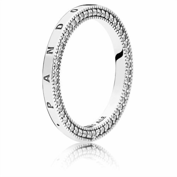 PANDORA logo ring in sterling silver with 52 bead-set clear CZ and cut-out heart details