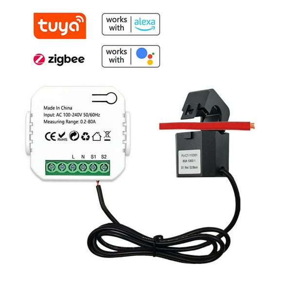Fawoonu Tuya ZigBee Smart Energy Monitor with 80A Current Sensor, Real-Time Voltage & Power Tracking, Google Home & Alexa Voice Control, Energy Usage Alerts, Automation Settings, Requires ZigBee