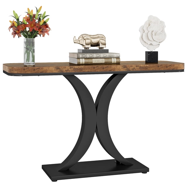 Fnova Table Console Moderne de 40 Pouces, Table d'Entrée Étroite en Bois Industriel avec Base Géométrique, Table d'Accent pour Salon, Entrée, Vestibule
