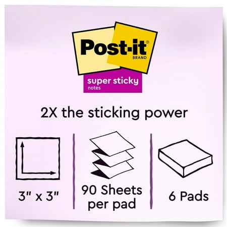 Post-it® Super Sticky Dispenser Notes, 3 in x 3 in, Energy Boost Collection, 6 Pads/Pack