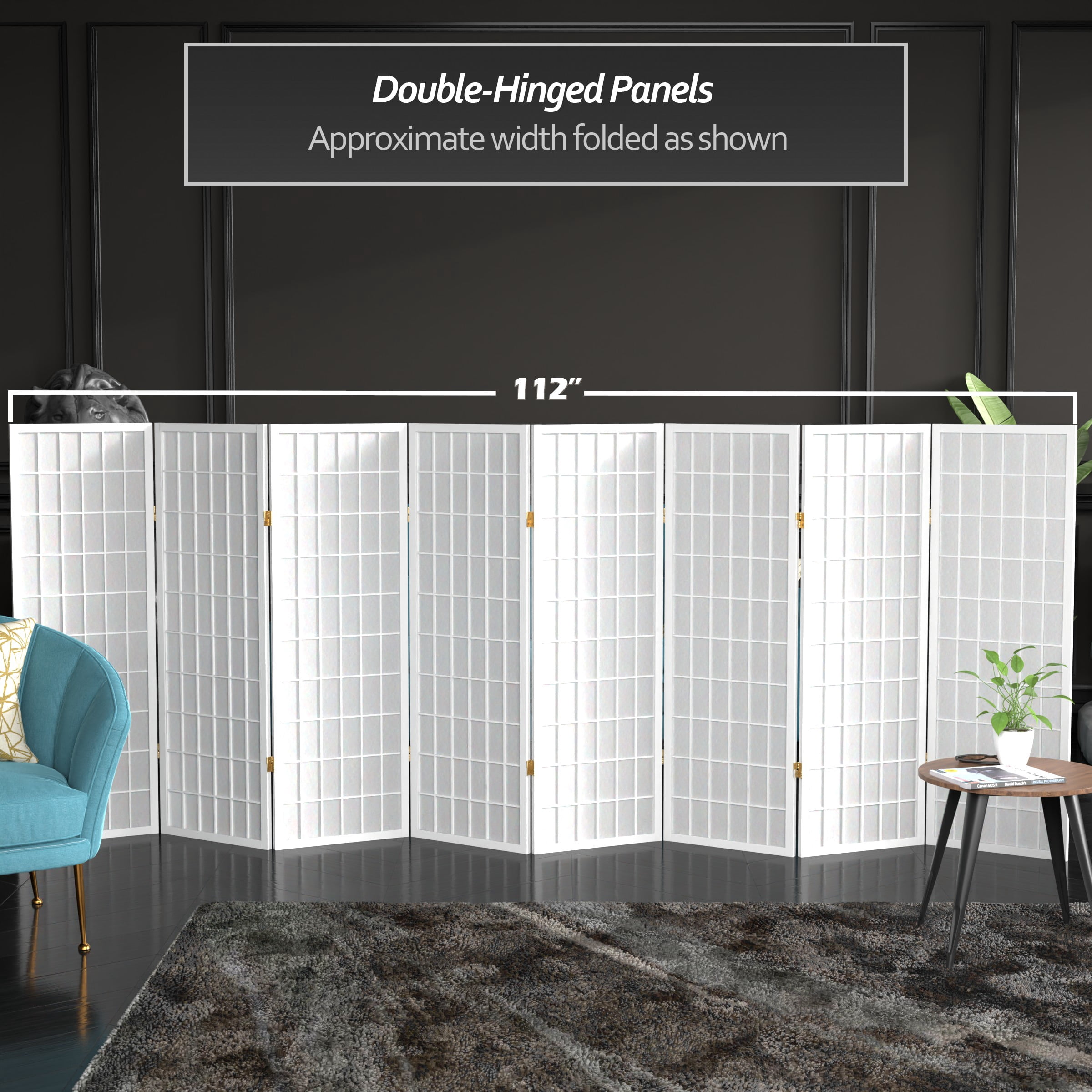 4 ft. Tall Window Pane Shoji Screen - White - 8 Panels