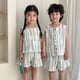 thumbnail image 2 of Conjunto de chaleco de verano para niños, traje superior de encaje para niñas, camiseta sin mangas a rayas bordadas y pantalones cortos, traje informal para niños de 2 uds, traje para hermanos, 2 of 6