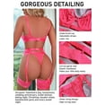 thumbnail image 3 of Popiv Sexy Lingerie Set for Women 4 Piece Bra and Panty Set with Garter Belt Strappy Lingerie Set with Thigh Cuffs，Pink，S-XL, 3 of 6