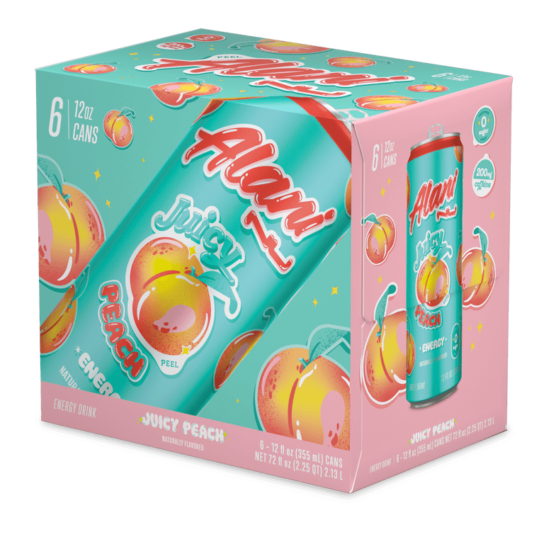 Alani Nu Energy Drink - Juicy Peach 12oz Can, 6pk, Zero Sugar