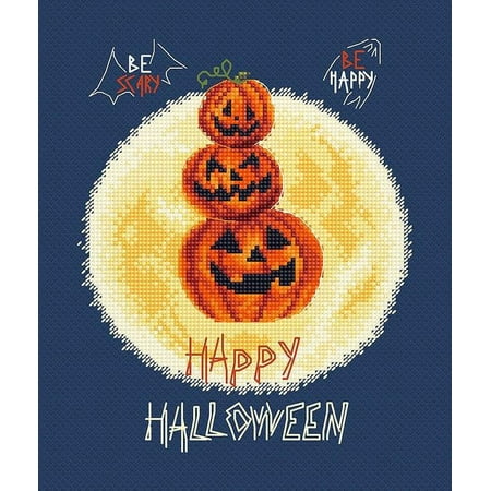 UPC: 4840746065026 | Counted Cross Stitch Kit Pumpkin s Party Leti997 By LetiStitch Canvas Cotton Halloween Easy Small Orange Blue