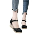 thumbnail image 2 of hopeusnice Women's Wedge Sandals Summer Ankle Strap Espadrille Buckle Open Toe Breathable Comfortable Beach Shoes Black 36, 2 of 5