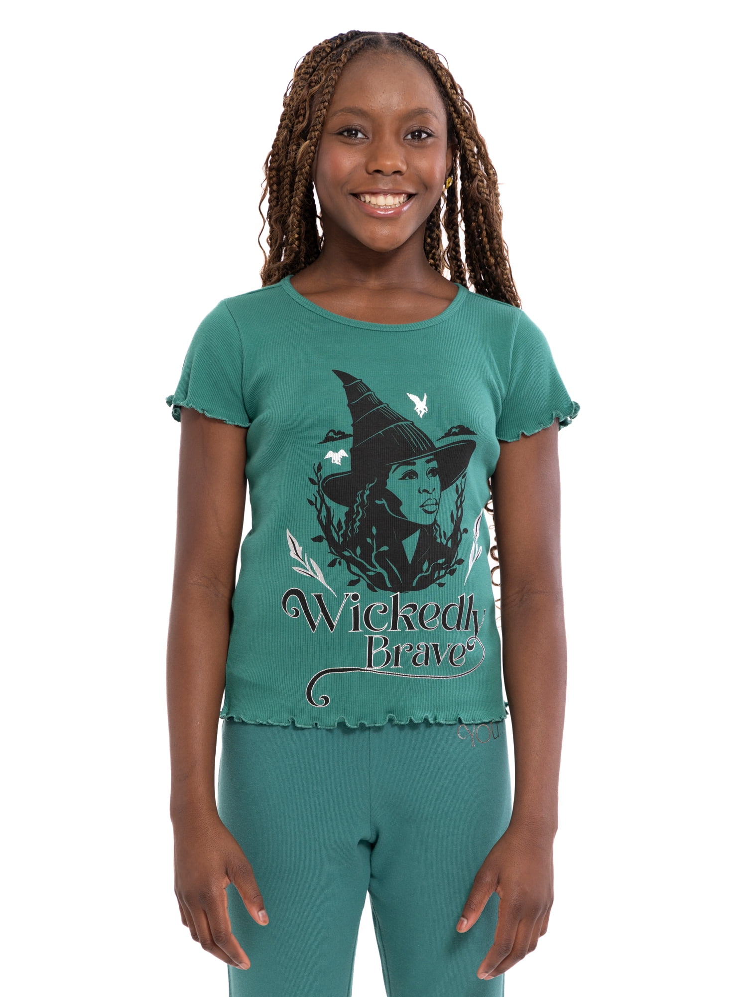 Wicked: For Good Girls' Elphaba Foil Graphic Cotton Tee with Short Sleeves, Sizes 4-16