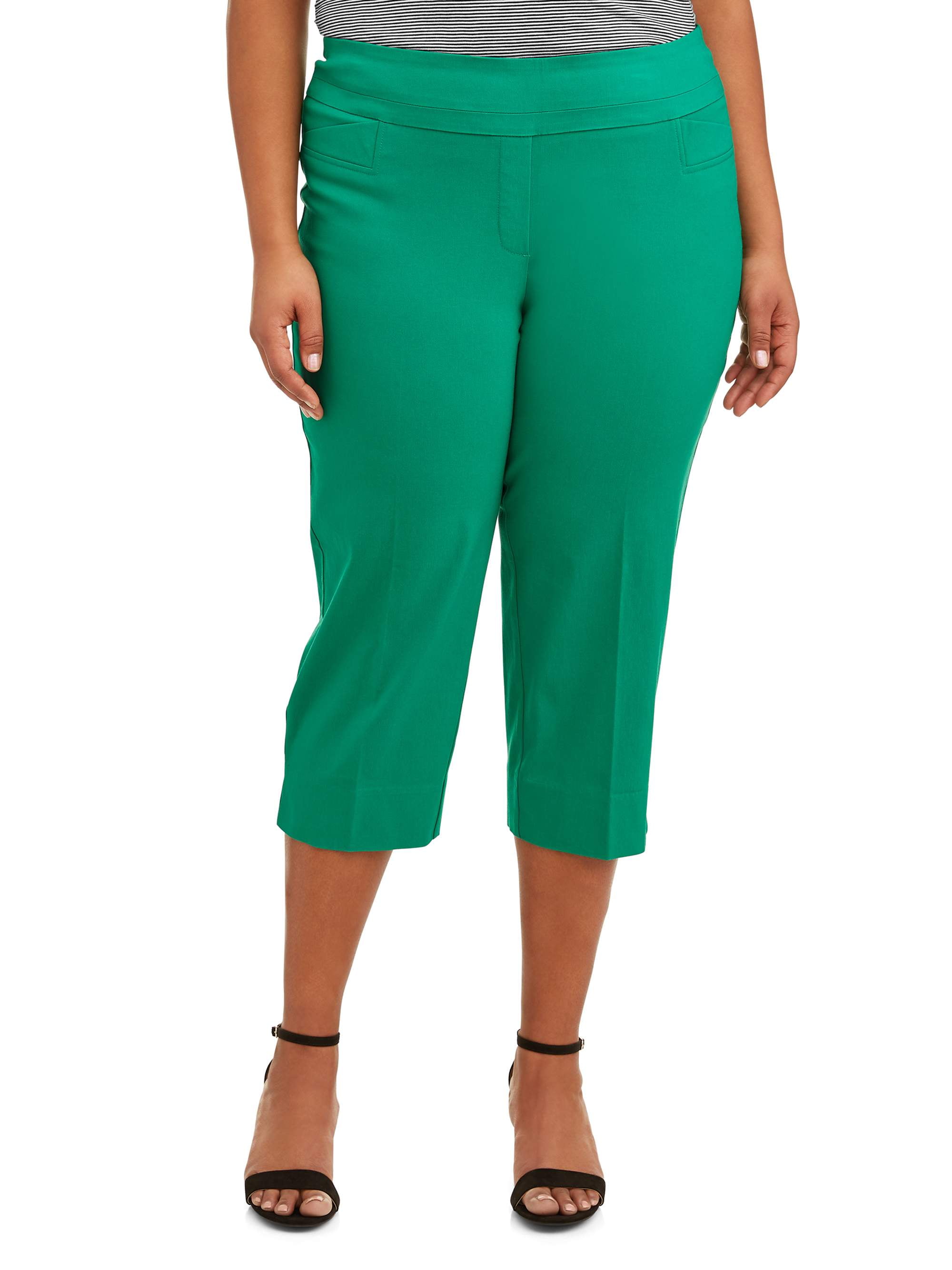 Women's Plus Size Stretch Woven Cropped Pant - Walmart.com