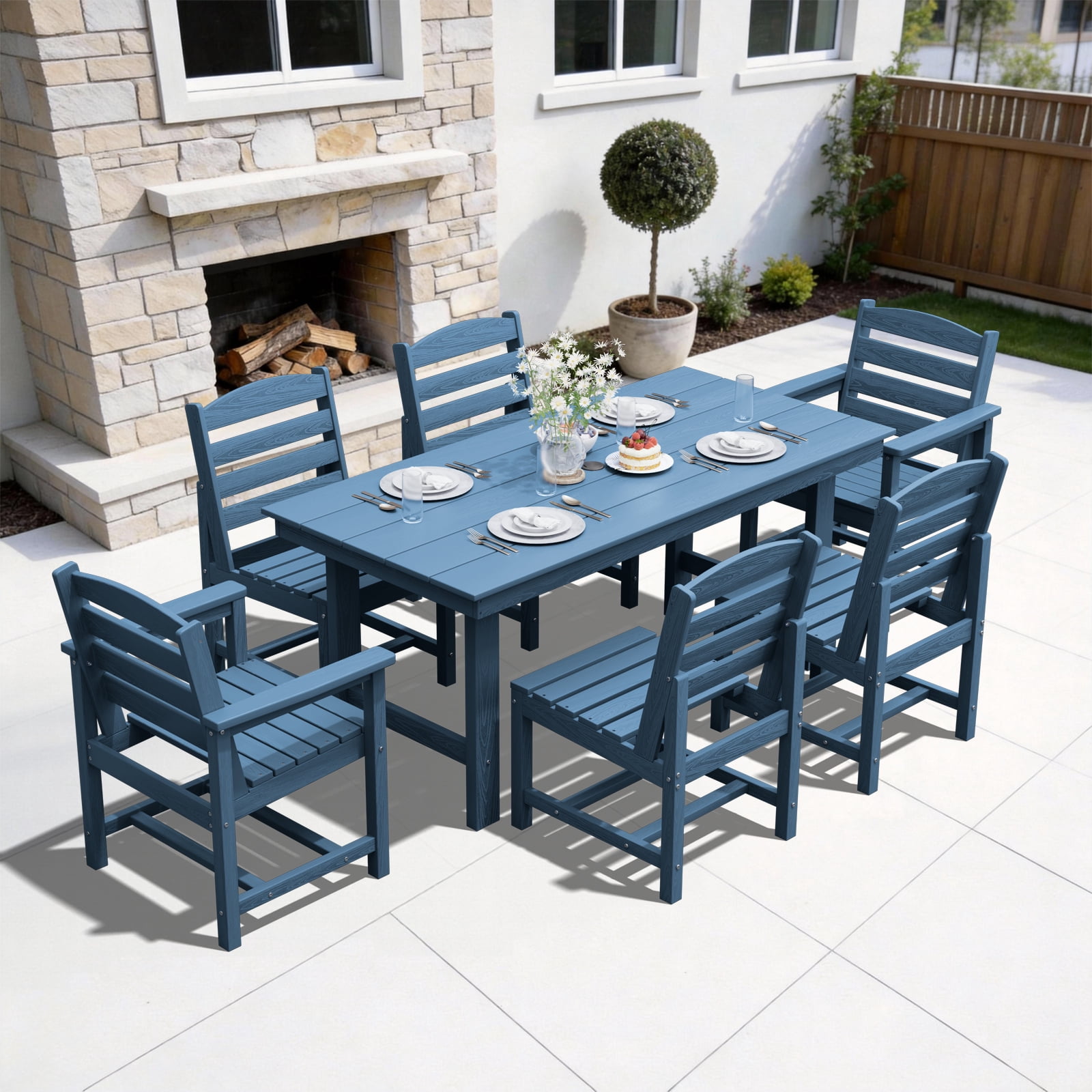 LOYALICE 7 PC Outdoor Patio Furniture Set, Patio Dining Sets, 6 Chairs and 1 Table, Navy Blue