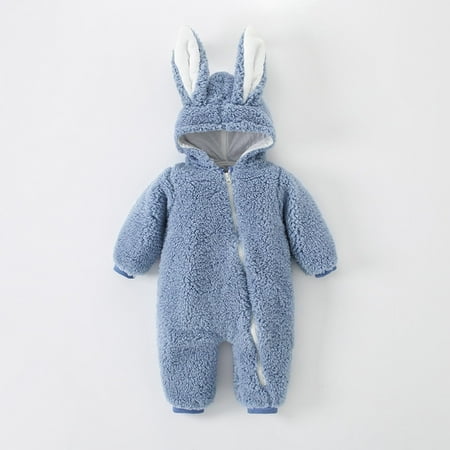 

DAETIROS Skin Friendly Toddler Baby Boy Girls Color Plush Cute Rabbit Ears Winter Thick Jumpsuit Romper Sky Blue