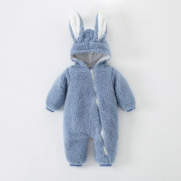 Herrnalise Baby Boys Girls Flannel Easter Outfit Infant Kids Plush Rabbit Bunny Hooded Romper Newborn 3D Ear Zipper Jumpsuit Suit