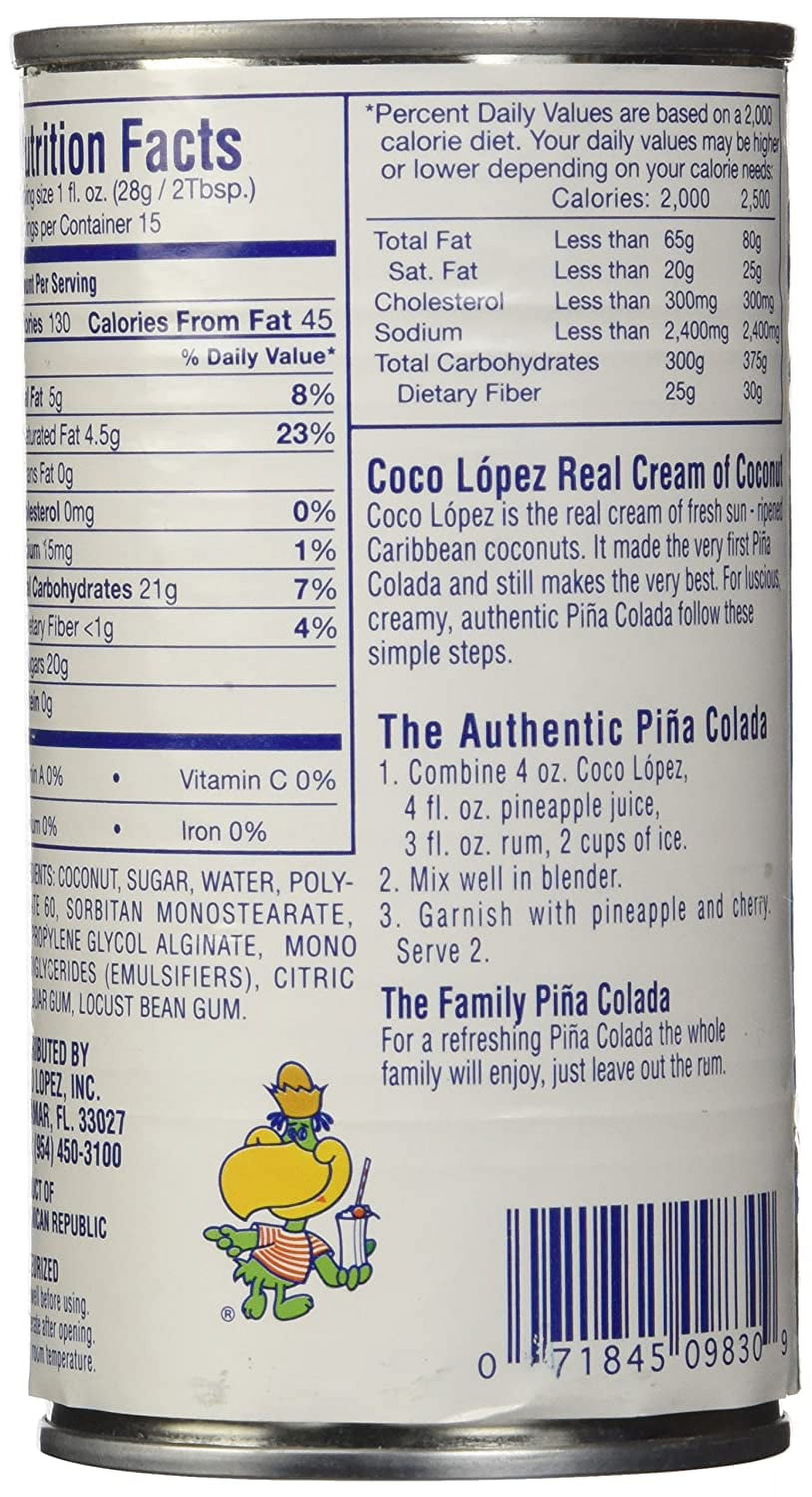 Free Shipping! Coco Lopez Cream of Coconut Can Set of 4 for Pina