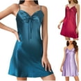 thumbnail image 4 of SwiftWear Women's Satin Nightgown V Neck Cute Bow Babydoll Sleep Dress Spaghetti Straps Backless Chemise Mini Slip Dress Wine, 4 of 4