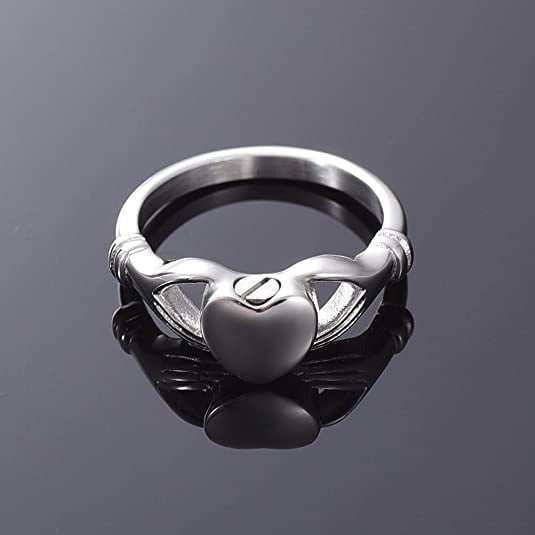 Anavia Heart in Hands Cremation Urn Ring Silver Stainless Steel Keepsake Memorial Ashes Ring - Size 10