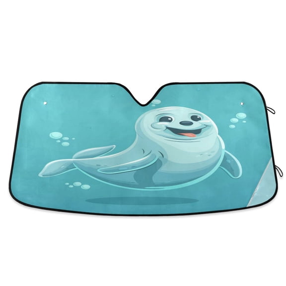 Cute Seal Car Windshield Sun Shade Foldable Car Front Window Visor Heat and UV Protection 53x23.5