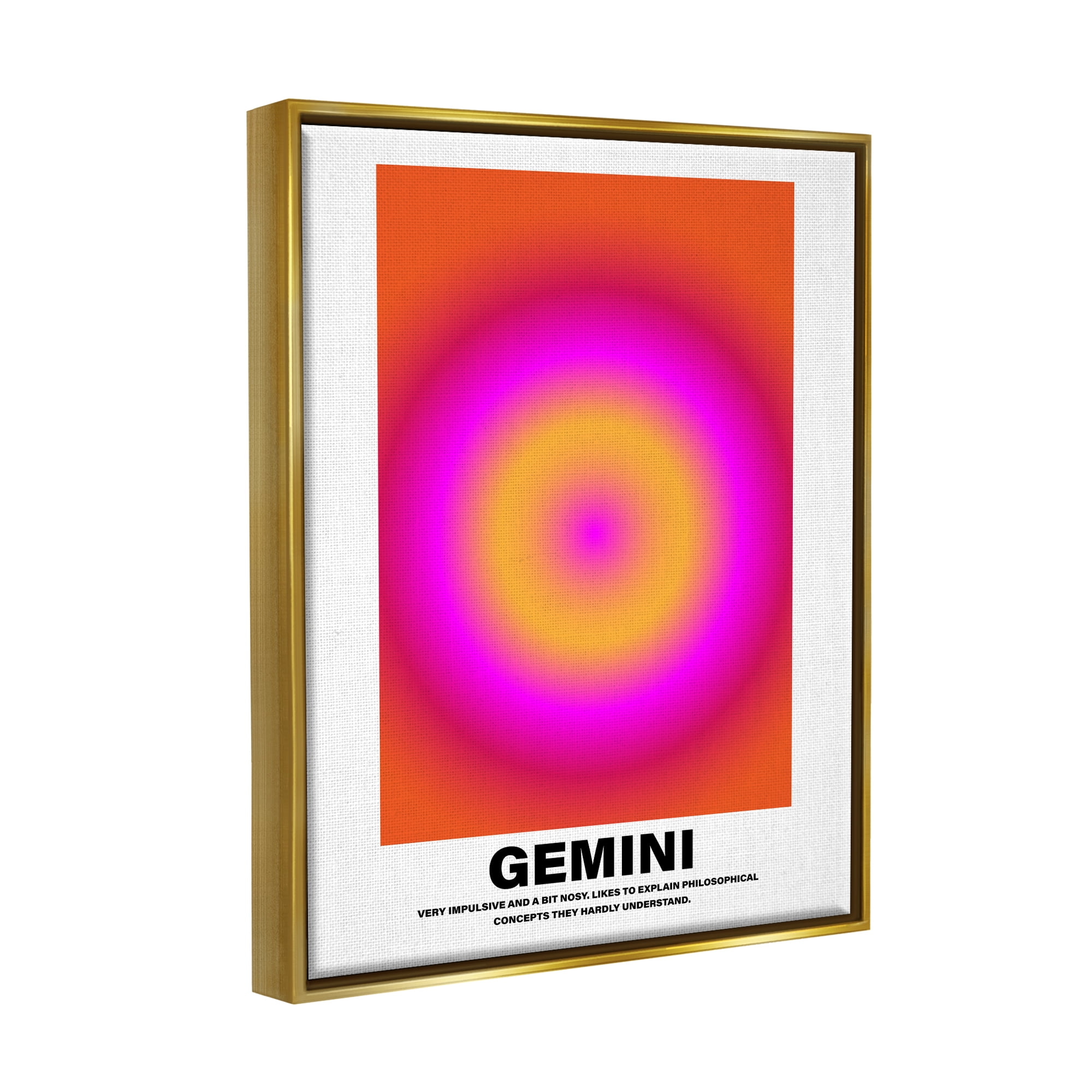 Stupell Industries Funny Gemini Astrology Abstract Painting Gold Floater Framed Canvas Art Print Wall Art, 17 x 21