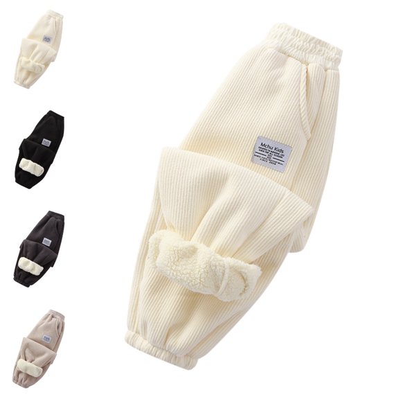 UJNDER Toddler Kids Baby Girls Boys Athletic Jogger Sweatpants Lined Thick Winter Warm Long Bottoms Trousers Pants Kids Pants,Beige,6-7 Years
