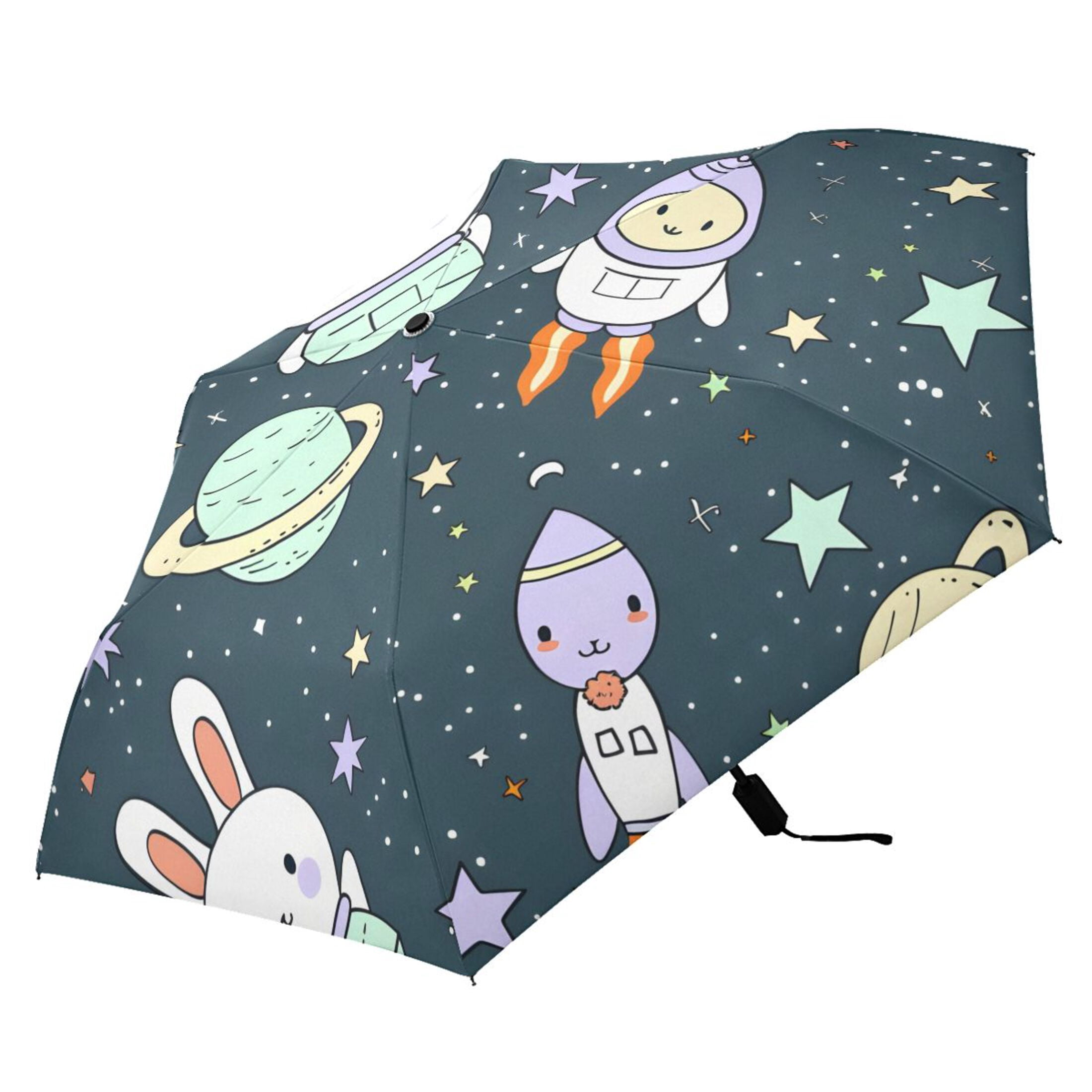 Cartoon Rabbit Star Planet Compact Sun Umbrella Windproof Travel Umbrellas for Rain Strong Portable UV Protection
