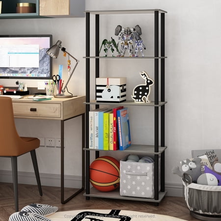 Furinno 23.6 W x 11.6 D x 57.4 H 5-Shelf Decorative Shelves, French Oak Gray and Black