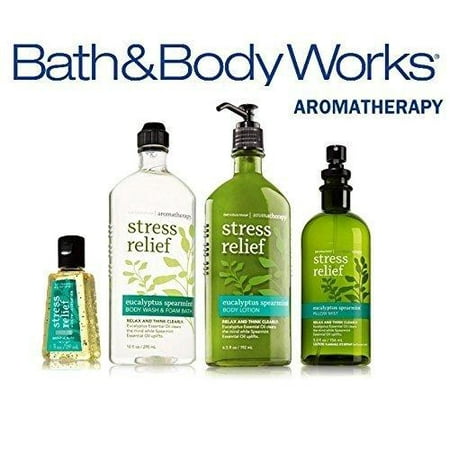 Bath & Body Works Aromatherapy Eucalyptus & Spearmint Body Lotion 6.5 oz, Body Wash Foam Bath 10 oz, Pillow Mist 5.3 oz & Anti-Bacterial Hand Gel 1 oz, Bath & Body Set, (Packaging May