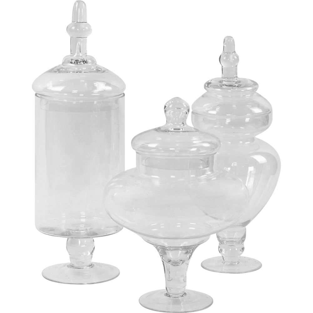 Glassware Clear Glass Apothecary Jars W01 Wedding Large Clear Set of 3 