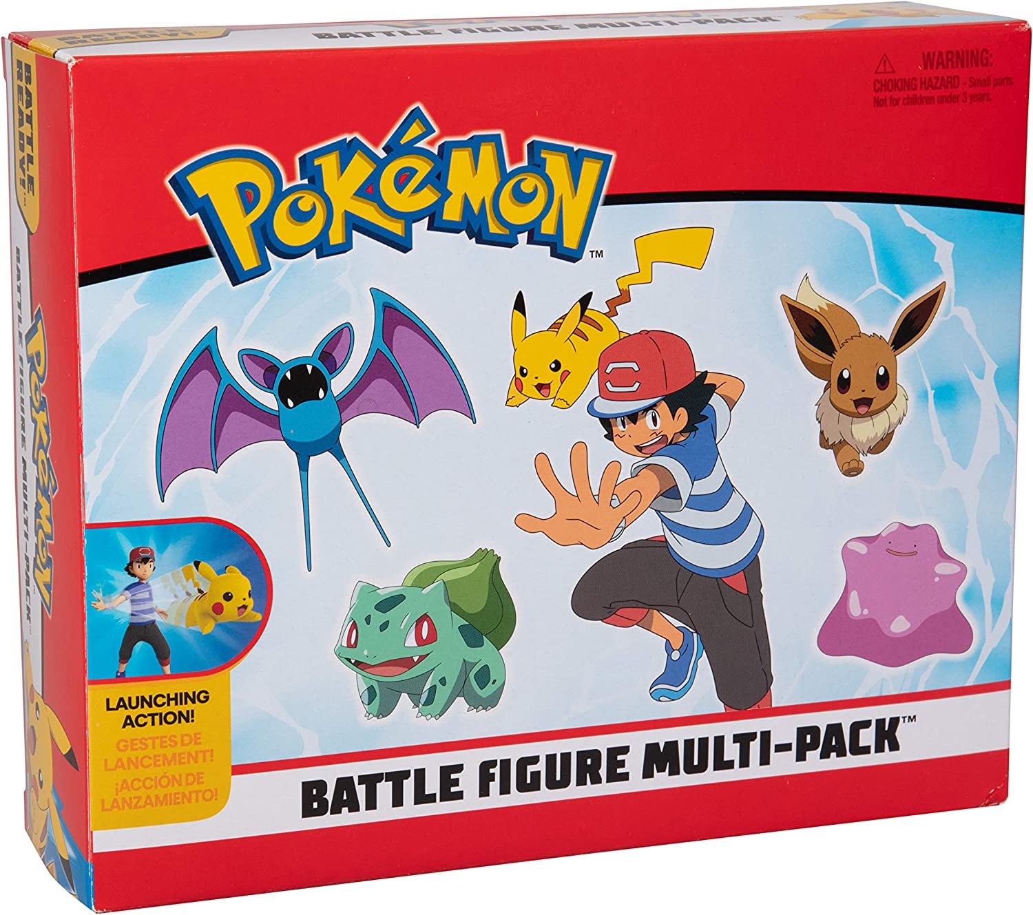 Pokemon Battle Figure Multi Pack Toy Set with Launching Action - Generation  1 - Includes Ash, Pikachu, Eevee, Bulbasaur, Ditto & Zubat - 6 Pieces -  Ages 4+ 