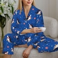thumbnail image 6 of Fuzoiu Cute Shark Cartoon Print Women's Long-Sleeved Pajama,Lounge Button Down Nightwear,Womens Notch Collar Pajama Set-XX-Large, 6 of 7