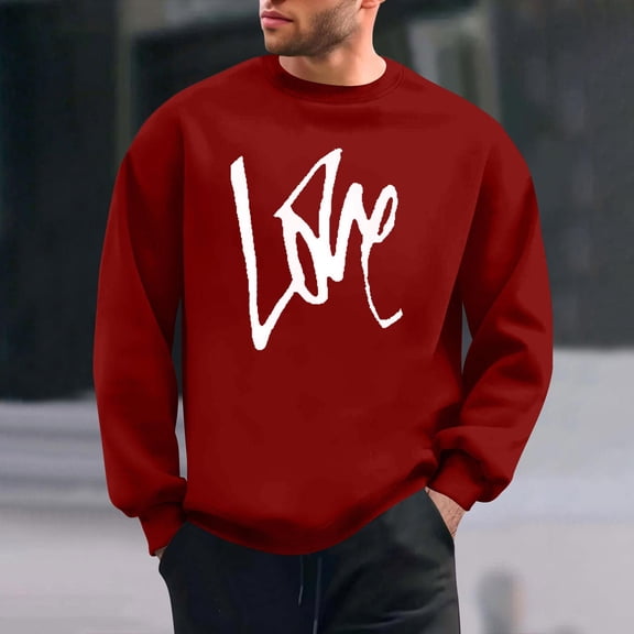 BEFOKA Long Sleeve T Shirt Men Crew Neck Sweatshirt For Mens Love Heart Printed Valentine'S Day Funny Shirt Going Out Tops For Men Blouses For Men Business Casual Graphic T-Shirts Fall Fashion Shirt