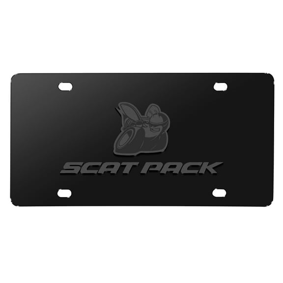 iPick Image for Dodge Scat-Pack 3D Dark Gray Logo on Black Stainless Steel License Plate, Official Licensed