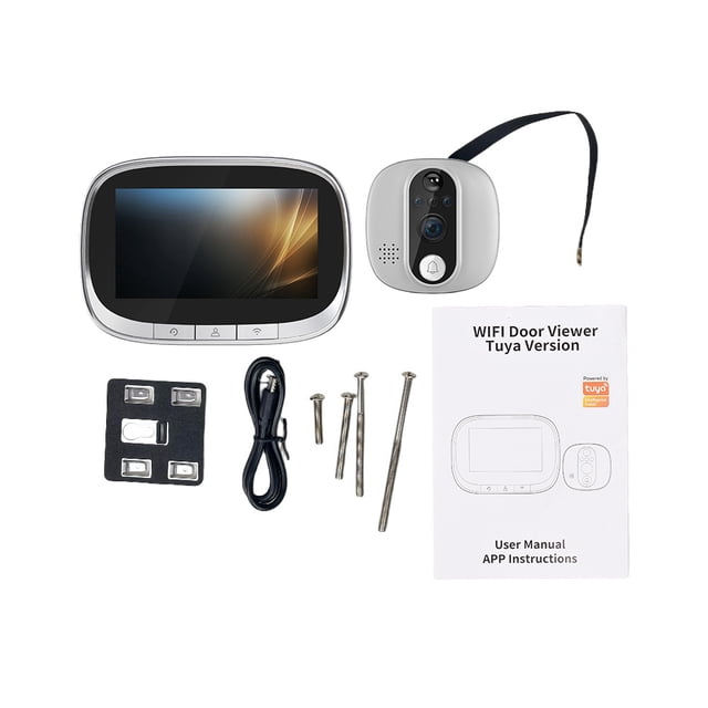 Smart Doorbell Camera 2.4GHz WiFi Peephole Camera 4.3-inch IPS Display APP Wireless Night PIR Movement Detection Doorbell Camera for Home Built-in Battery Rechargeable Peephole Viewer Doorb