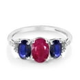 thumbnail image 2 of Gem Stone King 10K White Gold Red Ruby Blue Sapphire and White Diamond 3-Stone Women Engagement Ring (4.66 Cttw, Gemstone Birthstone, Size 7), 2 of 4