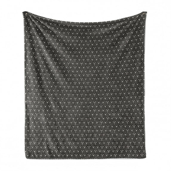 Lattice Soft Flannel Fleece Throw Blanket, Abstract Triangle Shapes with Twisted Lines Geometric Grid Tiles, Cozy Plush for Indoor and Outdoor Use, 70" x 90", Charcoal Grey Eggshell, by Ambesonne