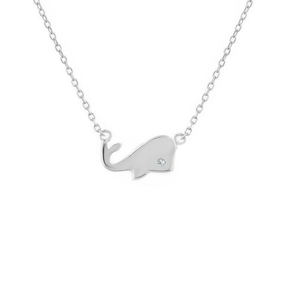 925 Sterling Silver White Clear CZ Polished Whale Pendant Necklace, 18"