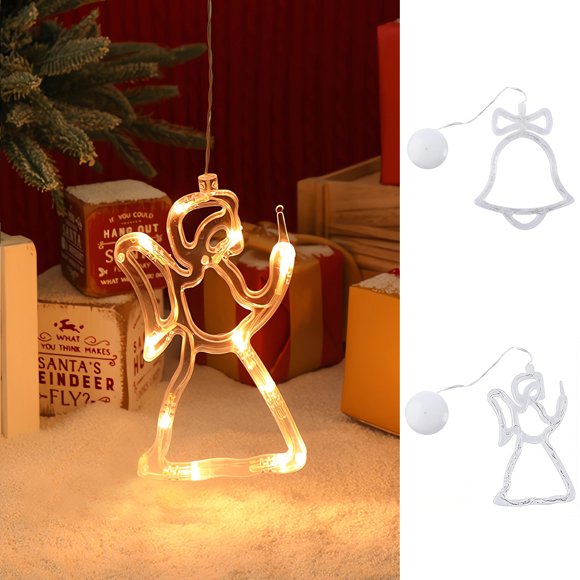 Iumwxz Lamp Light Christmas Suction Cup Lamp Angel Bell Led Decorative Lamp Living Room Window Christmas Tree Warm Light Decoration Floor Lamp Room Decor White Plastic Holiday Saving