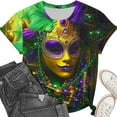 thumbnail image 4 of Mardi Gras Blouses for Women 3/4 Length Sleeve Tops Carnival Parade Street Shirts Fat Tuesday Three Quarter Sleeve Tees Mask Graphic Funny Top Holiday Outfits Women, 4 of 6