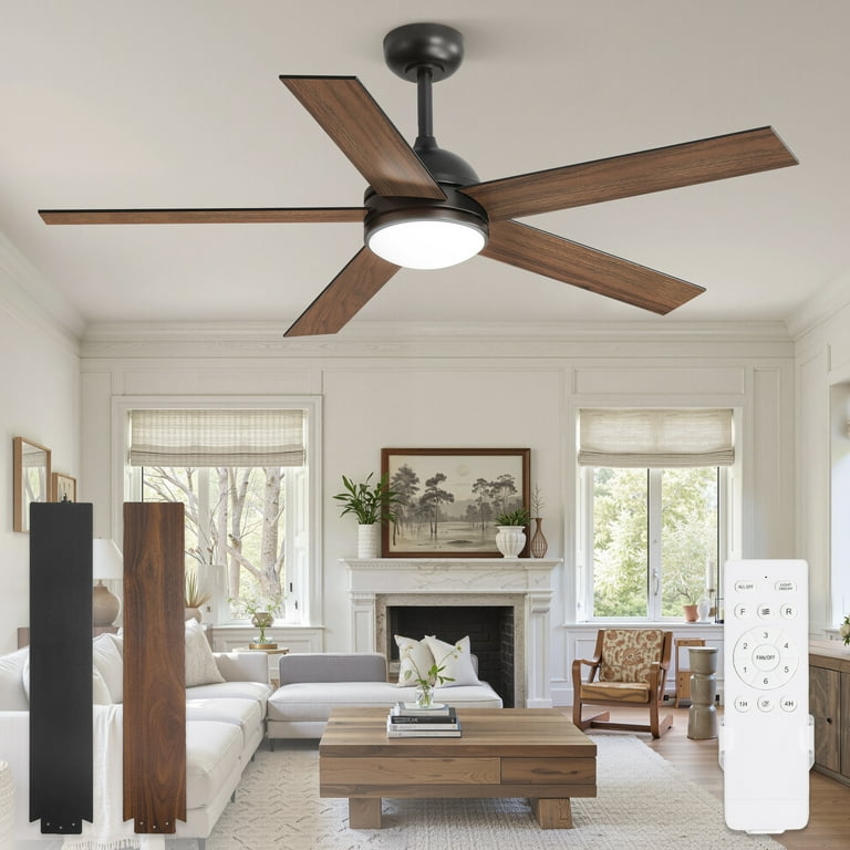 With Light EasyNice 52 Inch Nickel Ceiling Fan With Light And Remote Control,Dimmable 3 Color Temperatures LED Ceiling Fan,6 Speeds Reversible DC Motor,5 Blades Modern Ceiling Fans For Indoor Or Covered Outdoor