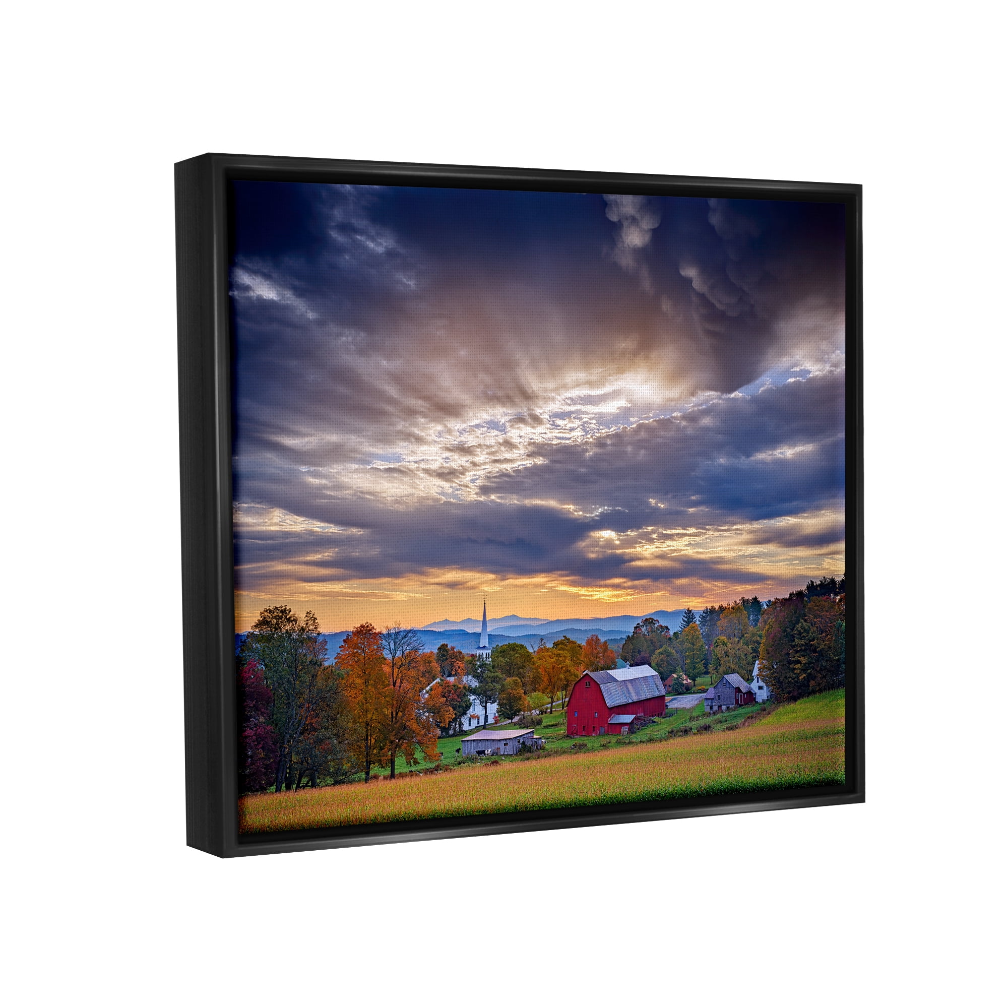 Stupell Rural Farm Pasture Sun Rays Landscape Photography Black Floater Framed Art Print Wall Art