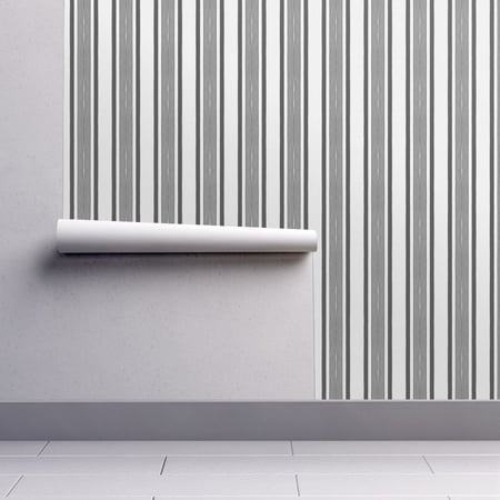 Awning Stripe Wallpaper - Removable Water-Activated Wallpaper Gray Stripes Farmhouse French Burlap Faux