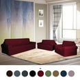 thumbnail image 6 of Golden Linens 3-Piece SlipCover Set for Sofa Loveseat Couch Arm Chair, Stretch ((4 Way)) to Fit /Slipcovers Set, Furniture Protector Cover Set, Wrinkle Free# Yafa Burgundy, 6 of 8