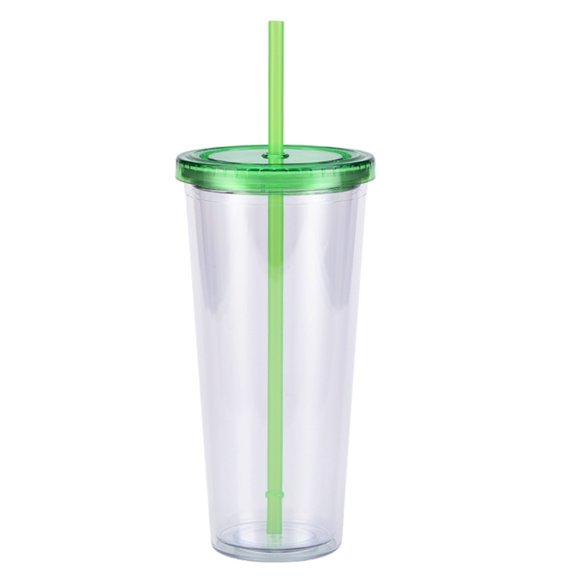 24Oz Plastic Straw Cup Creative Transparent Cold Drink Cup with Lid and Reusable Straw for Iced Coffee and Juice Green Sparkling Glitter Design Wide Mouth Lightweight Tumbler (2.56" X 8.07") Green
