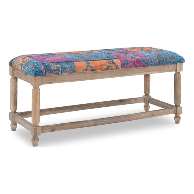 Linon Isla Multi Patterned Upholstered Wood Bench in Blue