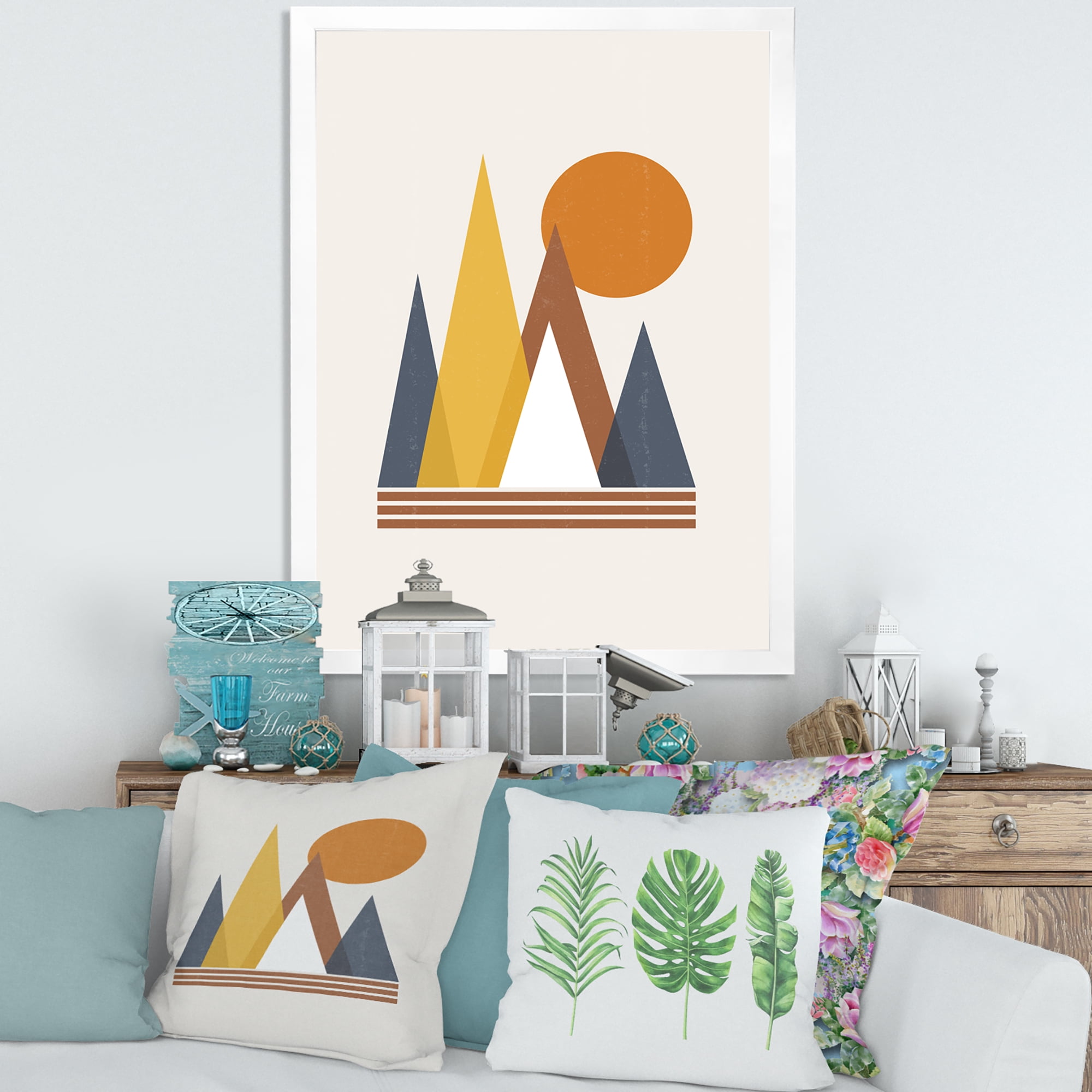 Designart 'Sun and Mountain Abstract' Modern Framed Art Print