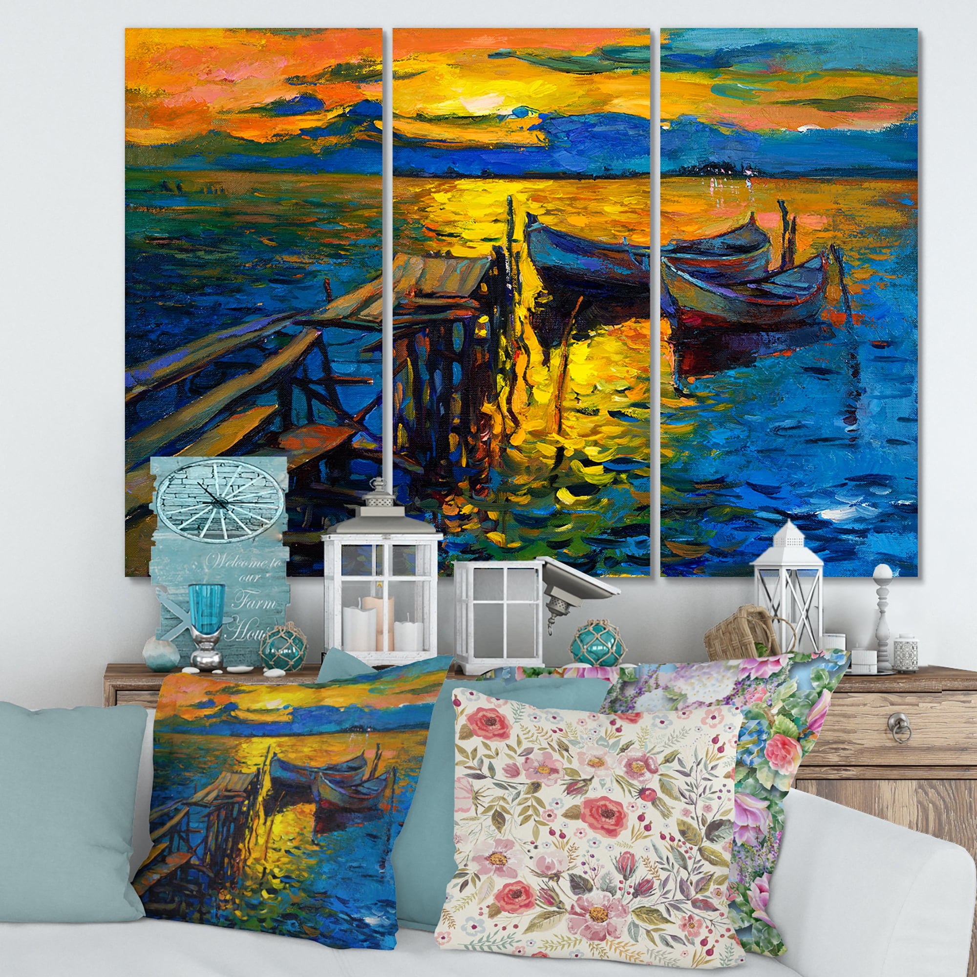 Designart ' Boat At The Lake During Evening Glow II ' Nautical & Coastal Canvas Wall Art Print