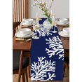 thumbnail image 4 of Table Runner Dresser Scarves 120 Inch Long, Ocean Abstract Coral White Texture Linen Dining Table Runners Marine Theme on Navy Blue Tabletop Scarf for Wedding Holiday Party Kitchen, 4 of 7